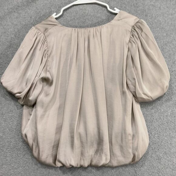 ASTR Blouse Wmns Small Champagne Blouson Bubble Hem Pleated Short Sleeve Lined - Picture 10 of 13